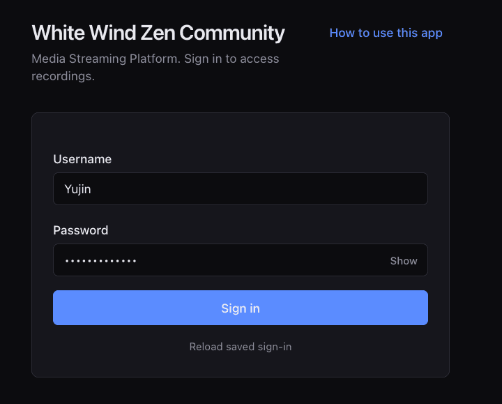 Sign-in screen with username, password, Sign in button, and How to use this app link