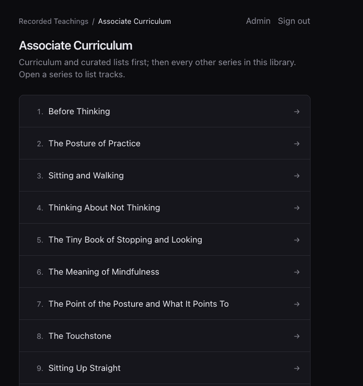 Associate Curriculum page showing a numbered list of recording series